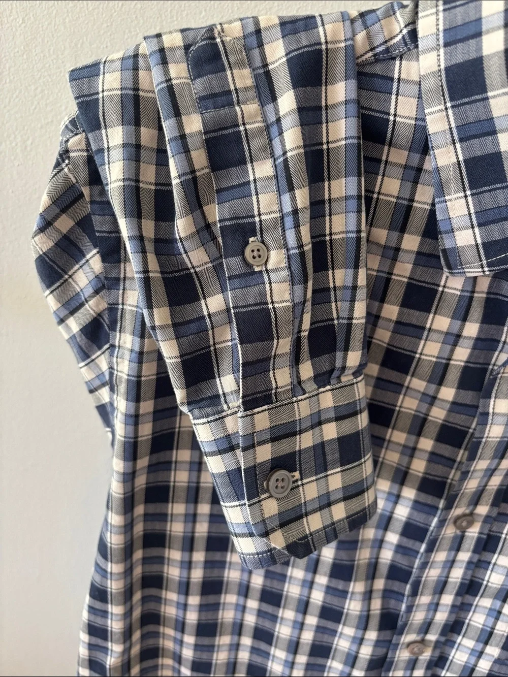 Banana Republic Navy and White Plaid Cotton Button-Down Shirt